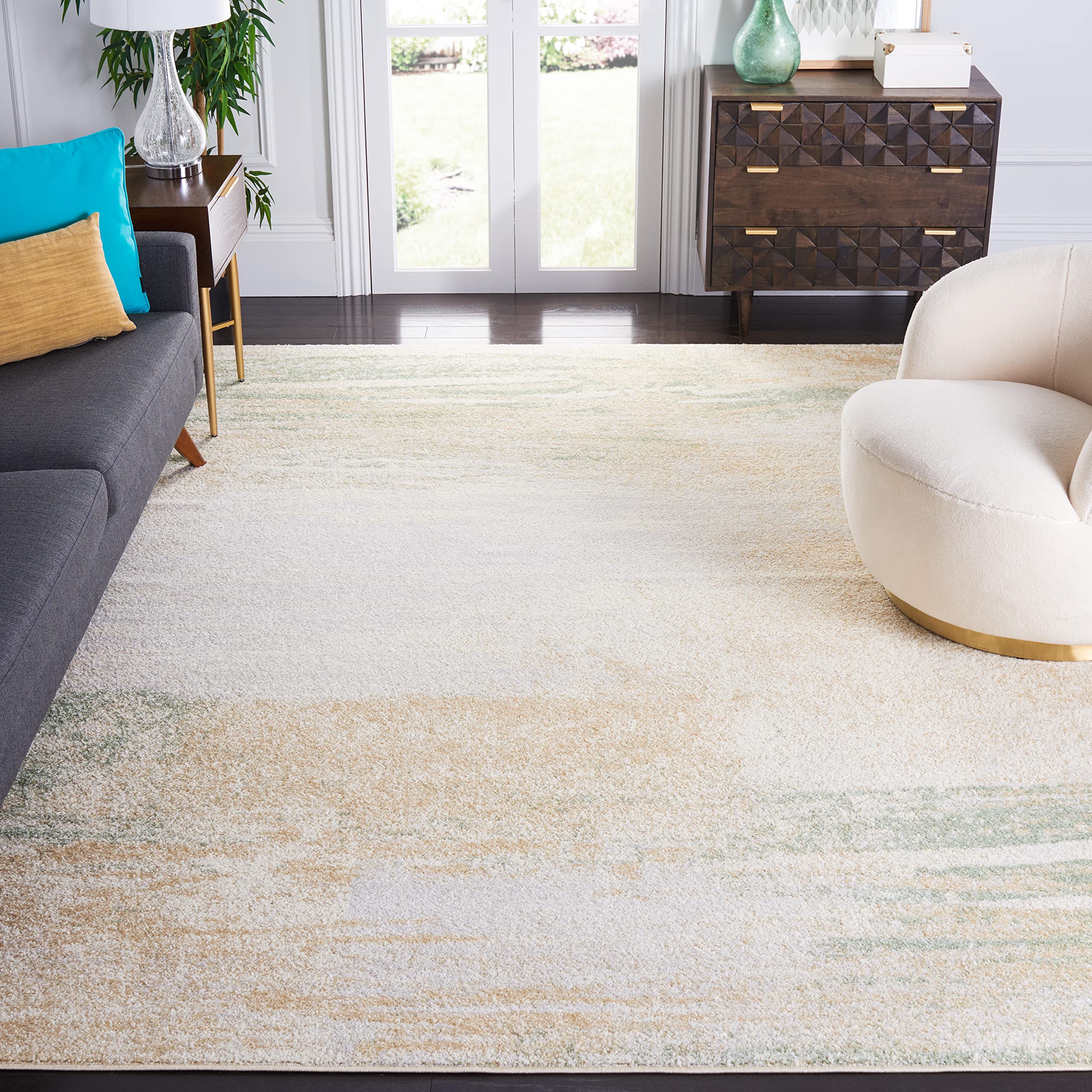 SAFAVIEH Adirondack Collection X-Large Area Rug - 11 x 15, Ivory & Gold, Modern Abstract Design, Non-Shedding & Easy Care, Ide