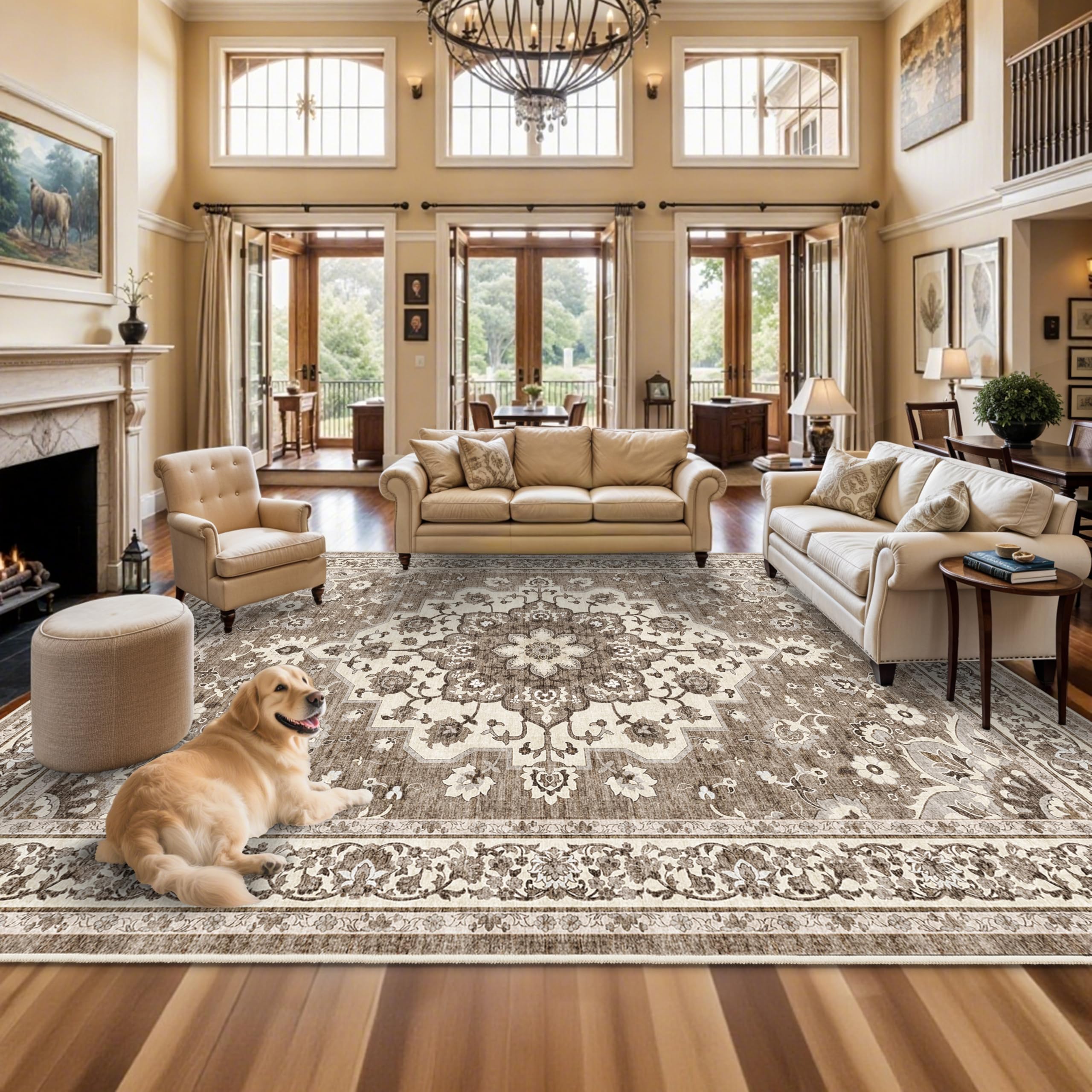 TOPRUUG Washable 12x15 Area Rug - Extra Large Rugs for Living Room Soft Low Pile Carpet for Bedroom Non-Slip Stain Resistant Vin