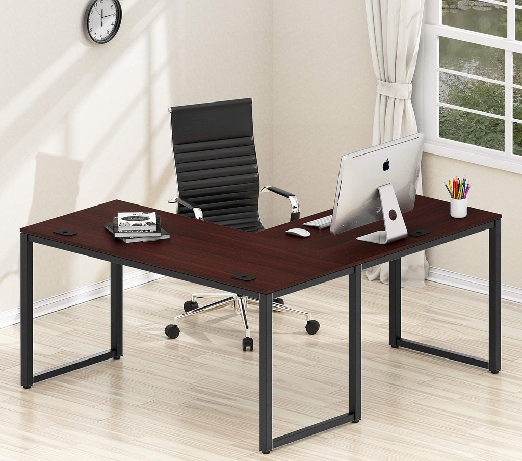 SHW L-Shape Corner Office Computer Desk OD-05A-C Engineered Wood Cherry 55 x 60 Inches