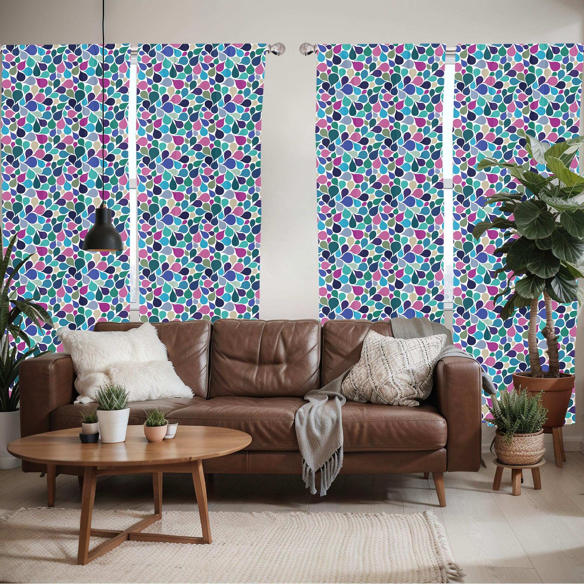 Ambesonne Abstract Window Curtains Pack Of 2, Digital Raindrops Leafage Creative Contemporary Style Print, Lightweight Set With