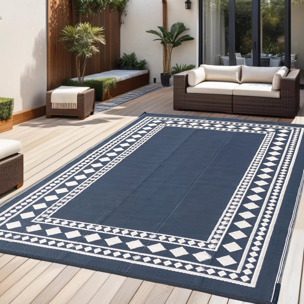 Rurality Outdoor Rugs 6X9 Waterproof For Patios Clearance,Plastic Straw Mats For Backyard,Porch,Deck,Balcony,Black And Beige