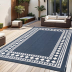 Rurality Outdoor Rugs 6X9 Waterproof For Patios Clearance,Plastic Straw Mats For Backyard,Porch,Deck,Balcony,Black And Beige