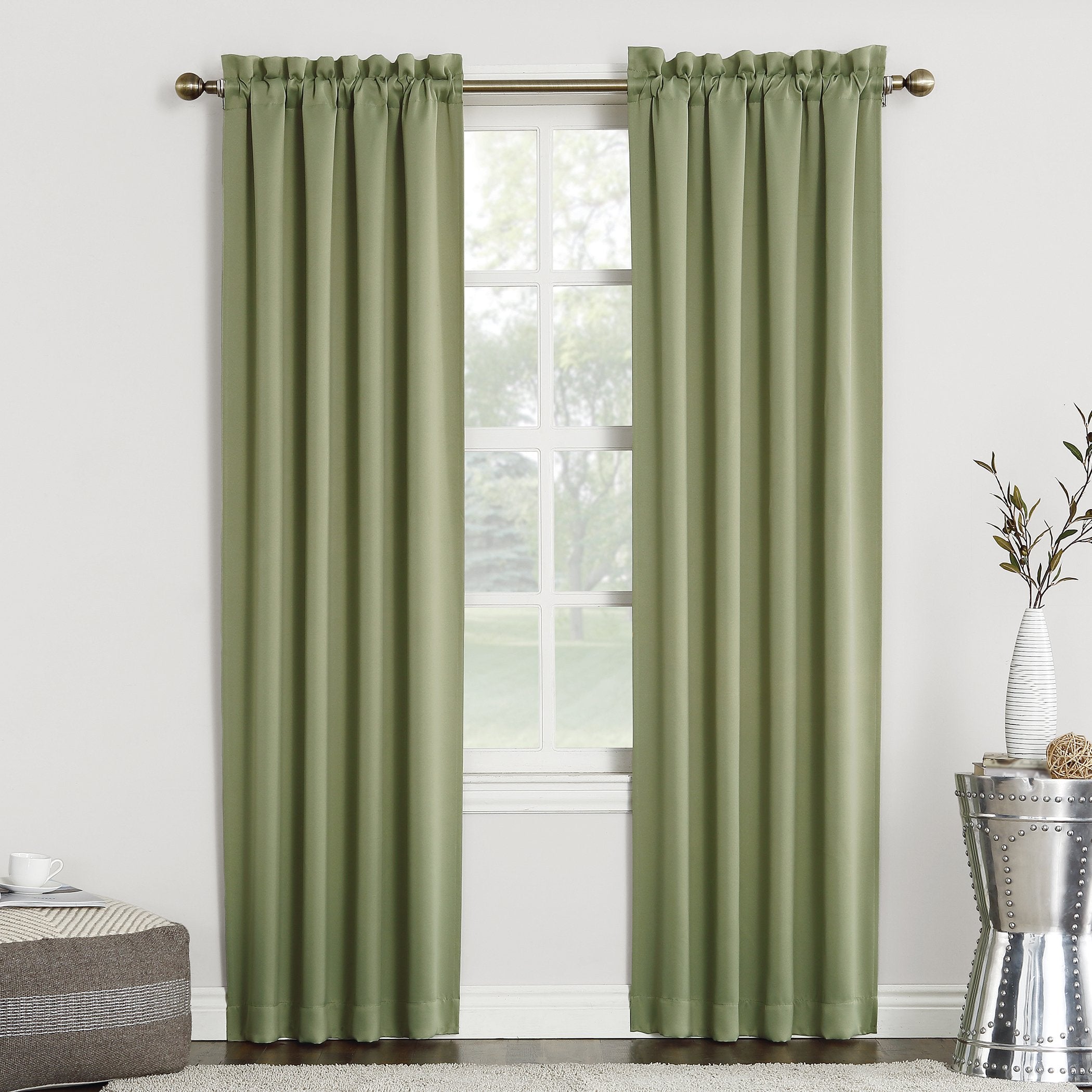 Sun Zero Easton Energy Saving Blackout Rod Pocket Curtain Panel, 40 x 63, Sage Green