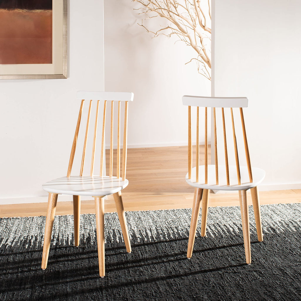 Safavieh American Homes Collection Burris Country Farmhouse Natural And White Spindle Side Chair (Set Of 2)