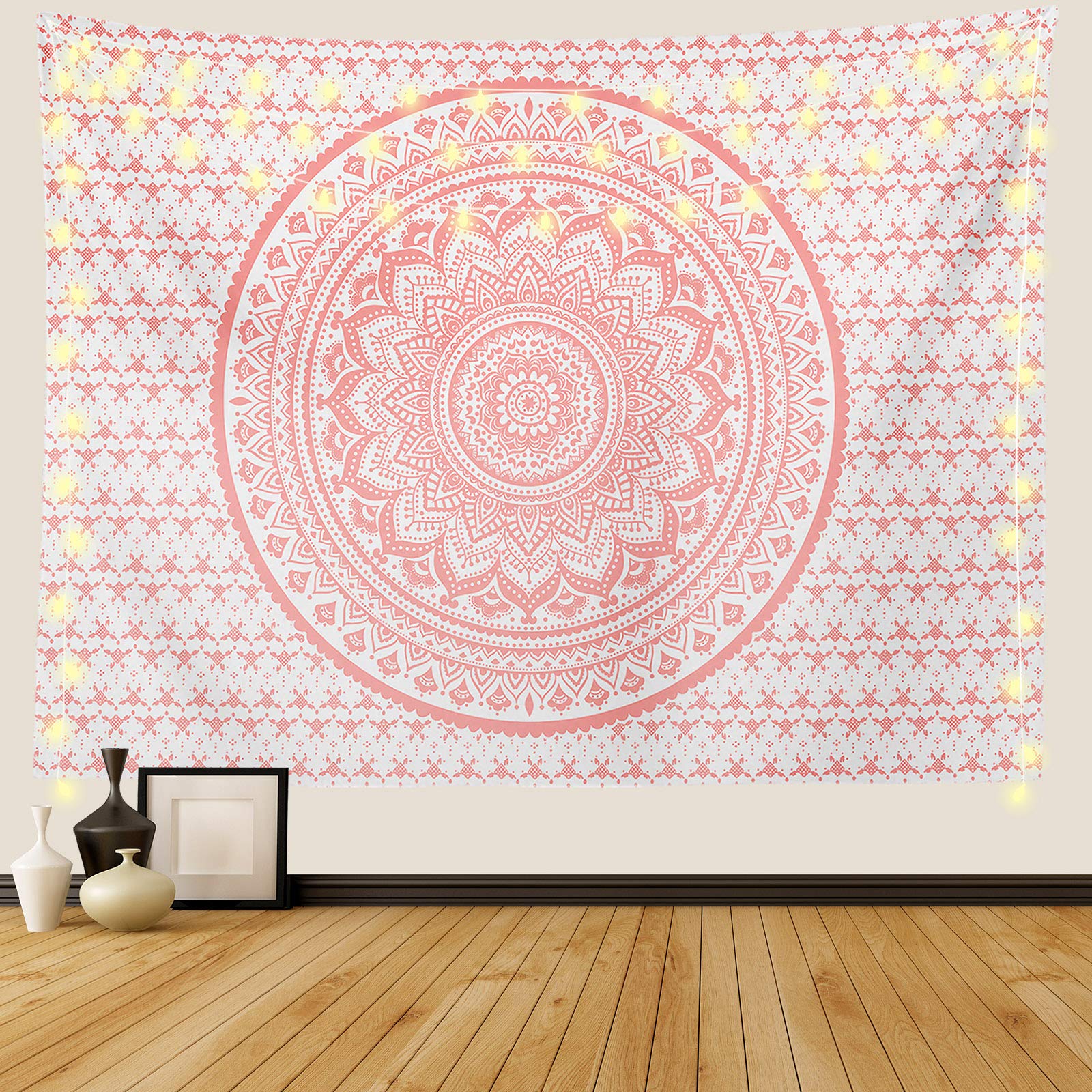 Ftuency Pink Mandala Tapestry Indian Hippie Bohemian Psychedelic Tapestries Women Wall Hanging for Bedroom Teen Girl (Pink, 59.1