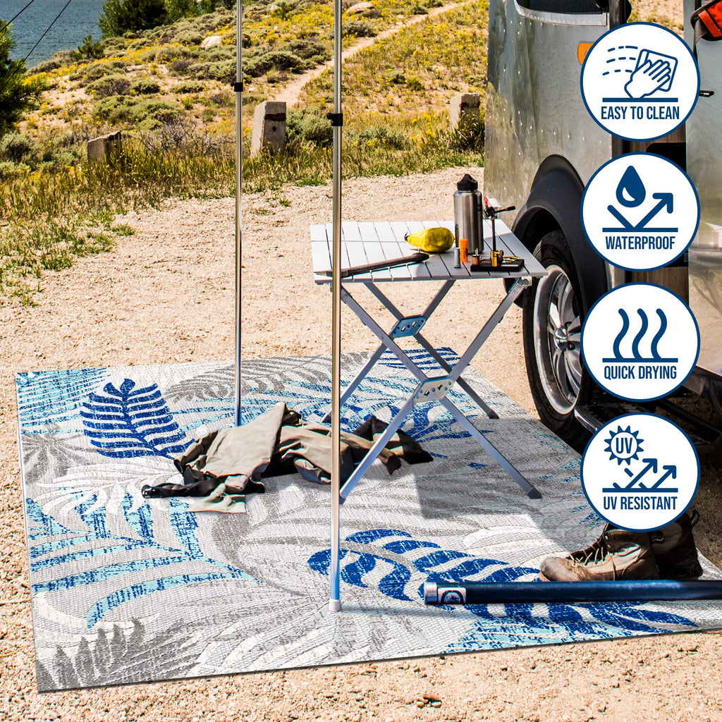 Jonathan Y Amc100A-3 Tropics Palm Leaves Indoor Outdoor Area-Rug Bohemian Floral Easy-Cleaning High Traffic Bedroom Kitchen Backyard Patio Porch Non Shedding, 3 X 5, Gray/Blue