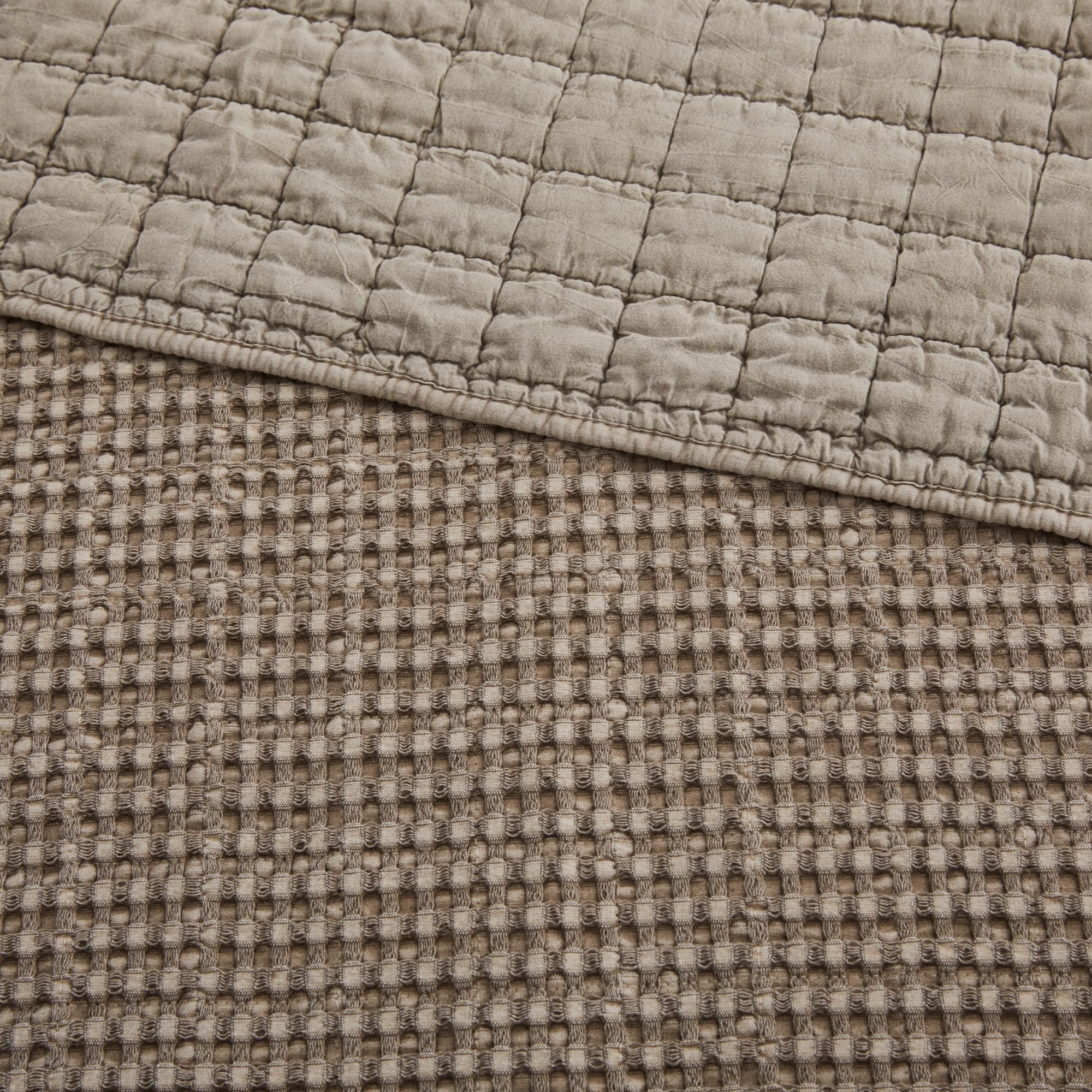 Levtex Home - Mills Waffle - King Quilted Bedspread Set - Cocoa Cotton Waffle - Bedspread Size (118 X 120In.), Sham Size (36 X 2