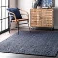 nuLOOM 2x3 Rigo Jute Hand Woven Area Rug, Navy, Solid Farmhouse Design, Natural Fiber, For Bedroom, Living Room, Dining Room, Ha