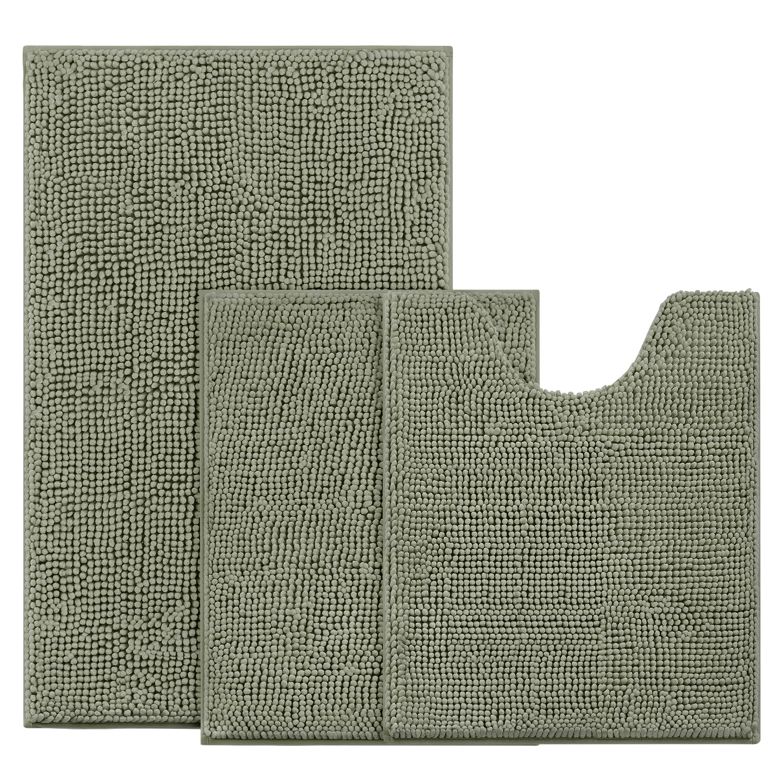BYSURE Sage Green Bathroom Rugs Sets 3 Piece Non Slip Extra Absorbent Plush Chenille Soft Washable Bath Mats