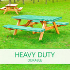 Linpro 8Ft Vinyl Fitted Picnic Table Cover With Bench Covers. Outdoor Checkered Picnic Tablecloth For Camper And Rv Accessories. 3 Piece Set Camping Essentials. Waterproof, With Elastic Edges. 96'