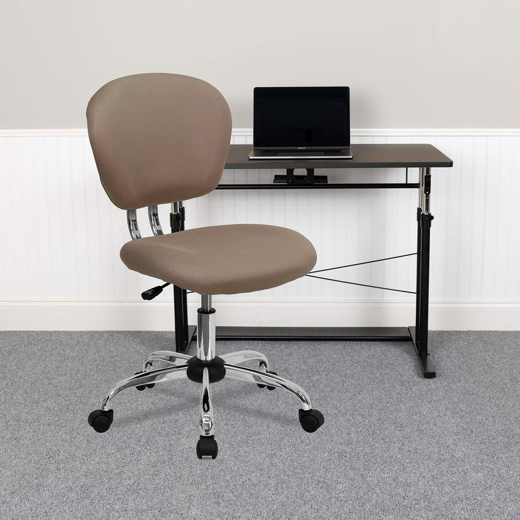 Flash Furniture Beverly Mid-Back Coffee Brown Mesh Padded Swivel Task Office Chair with Chrome Base