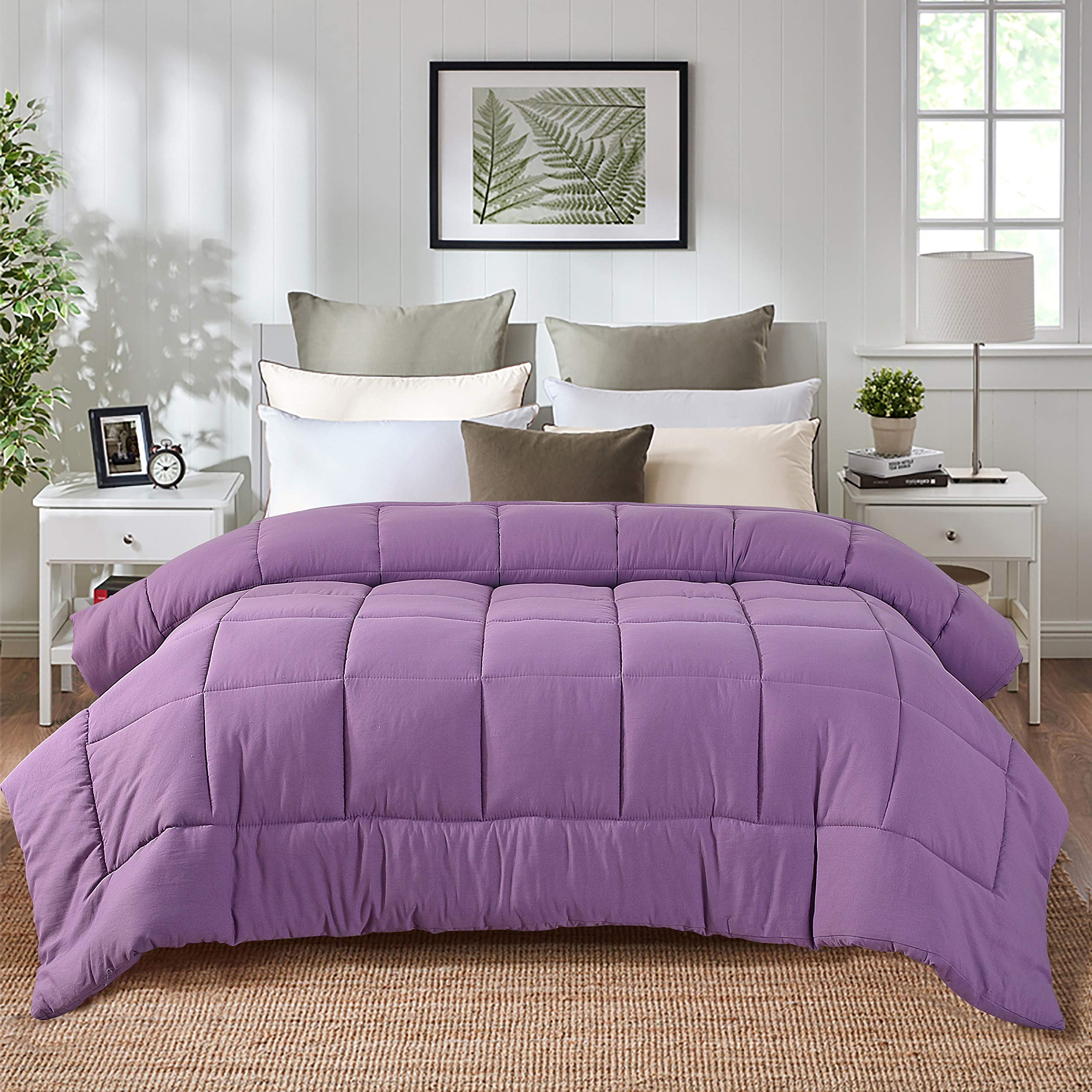 Evolive All Season Pre Washed Soft Microfiber White Goose Down Alternative Comforter With Box Stitching (Lavender, King)