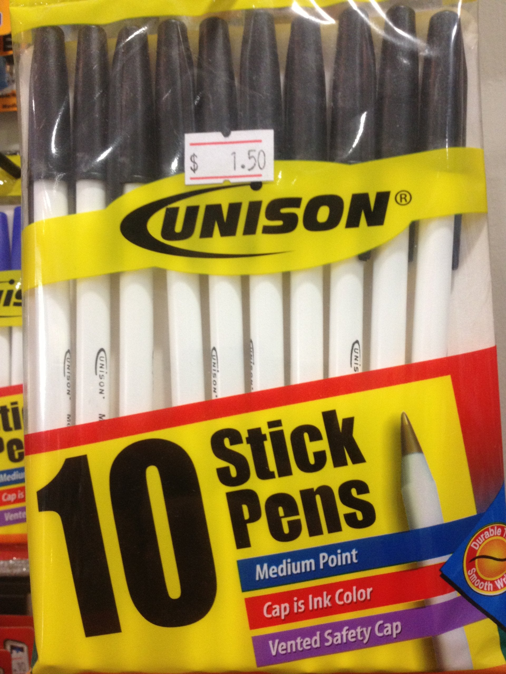 Unison Black Stick Pens (10Pk)
