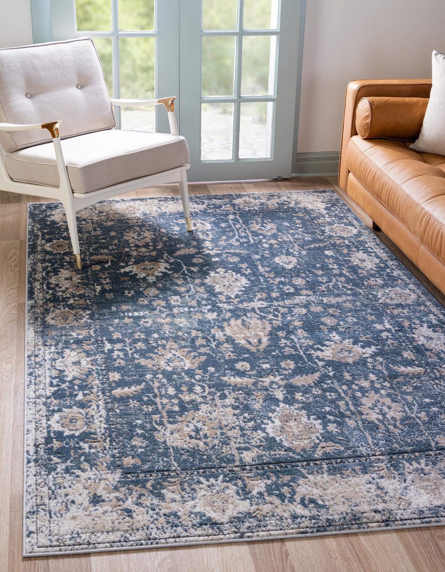 Rugs.com Oregon Collection Rug - 4 x 6 Blue Low-Pile Rug Perfect for Living Rooms, Large Dining Rooms, Open Floorplans