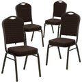 4 Pk. Stacking Chair with Brown Patterned Fabric - Gold Vein Frame