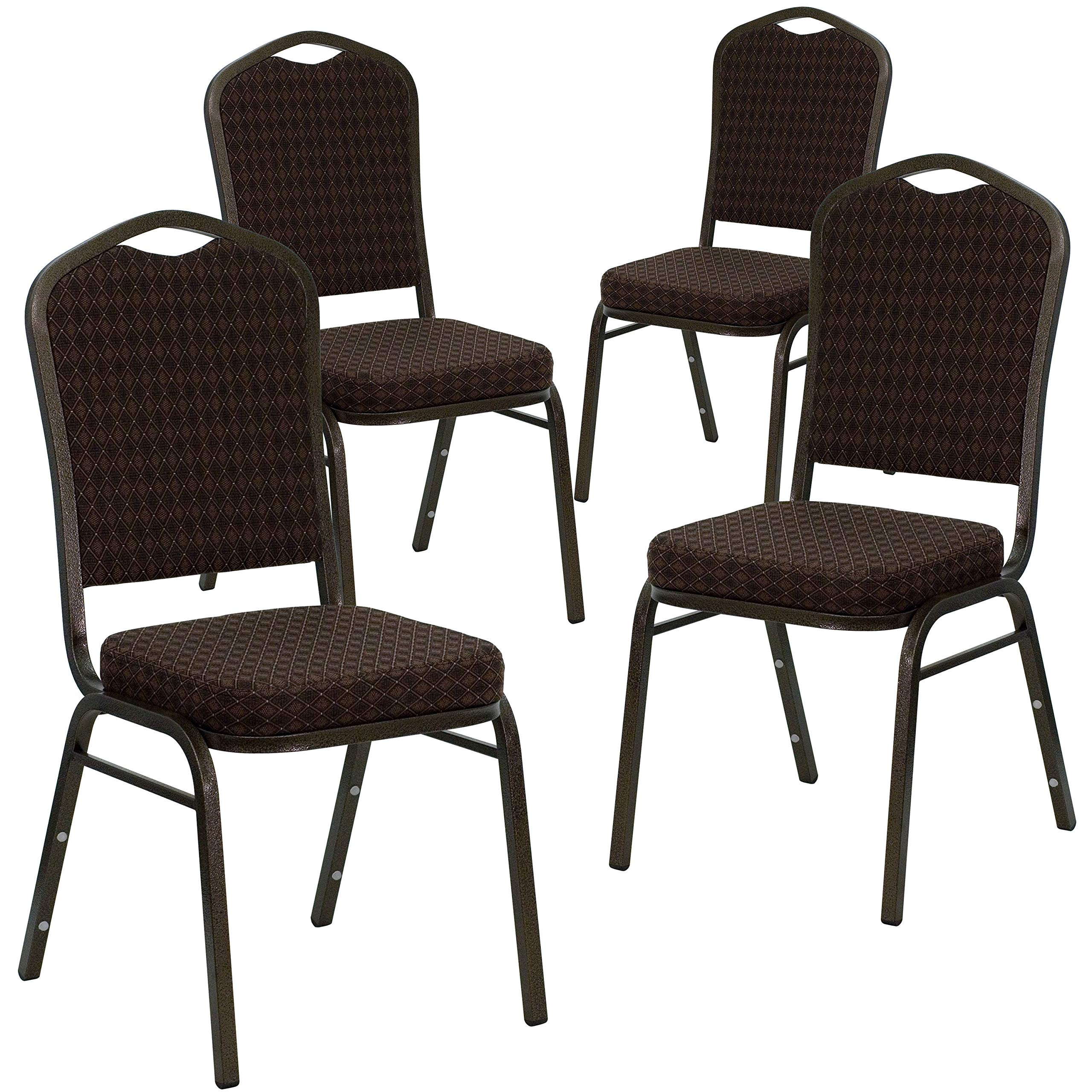 4 Pk. Stacking Chair with Brown Patterned Fabric - Gold Vein Frame