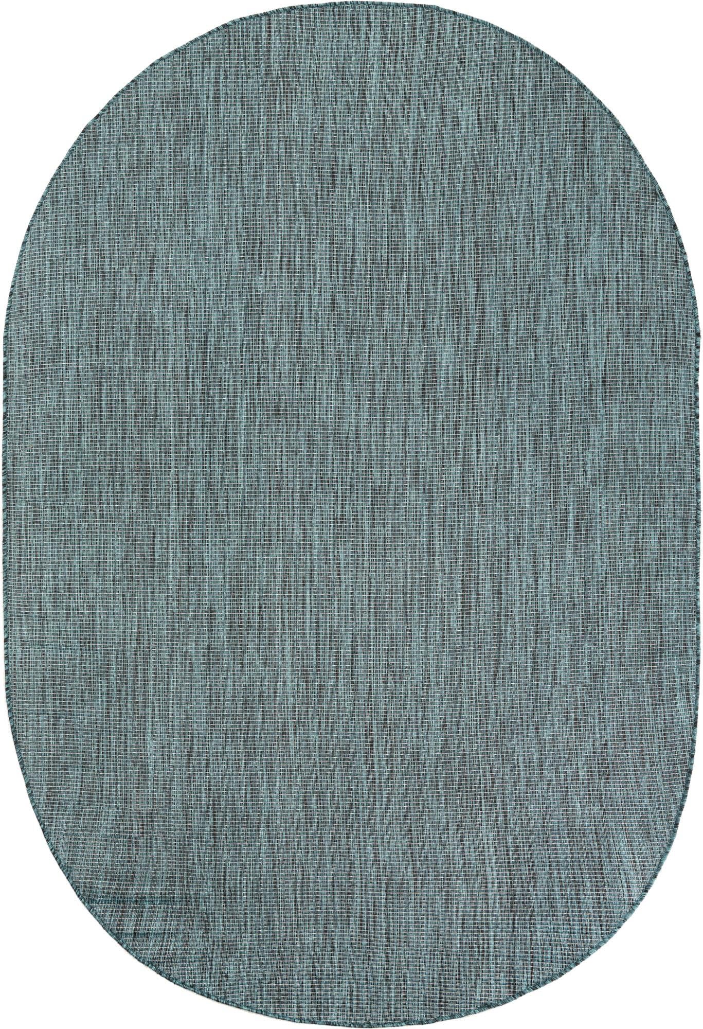 Unique Loom Outdoor Solid Collection Area Rug (6' 1'' X 9' Oval Teal/Navy Blue)
