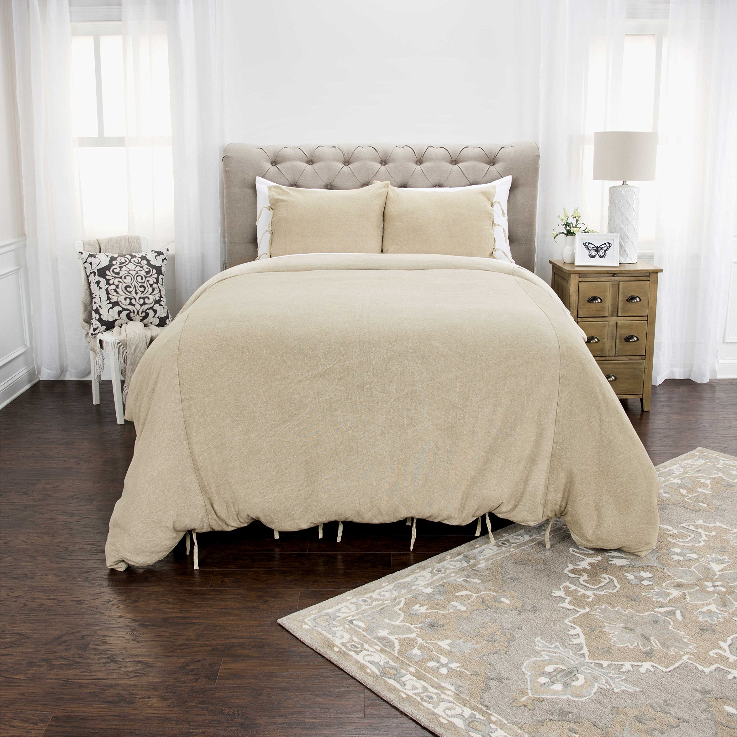 Rizzy Home Doh Cottonwood Natural Duvet Set, Queen