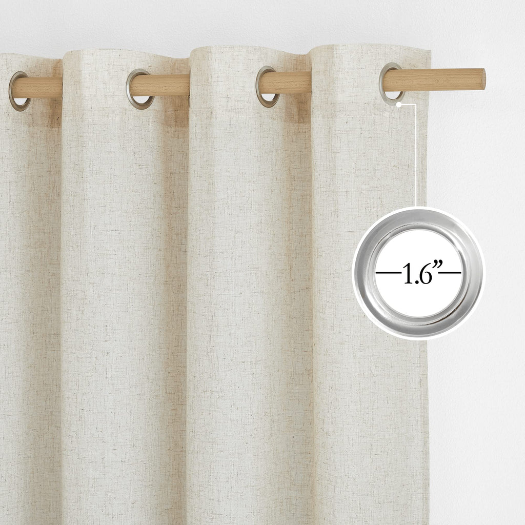 Nicetown Linen Flax Semi Sheer Curtains 72' Length, Grommet Window Treatments Privacy Added With Light Penetration Vertical Drapes For Loft/Home Office, Natural, W55 X L72, 2 Panels