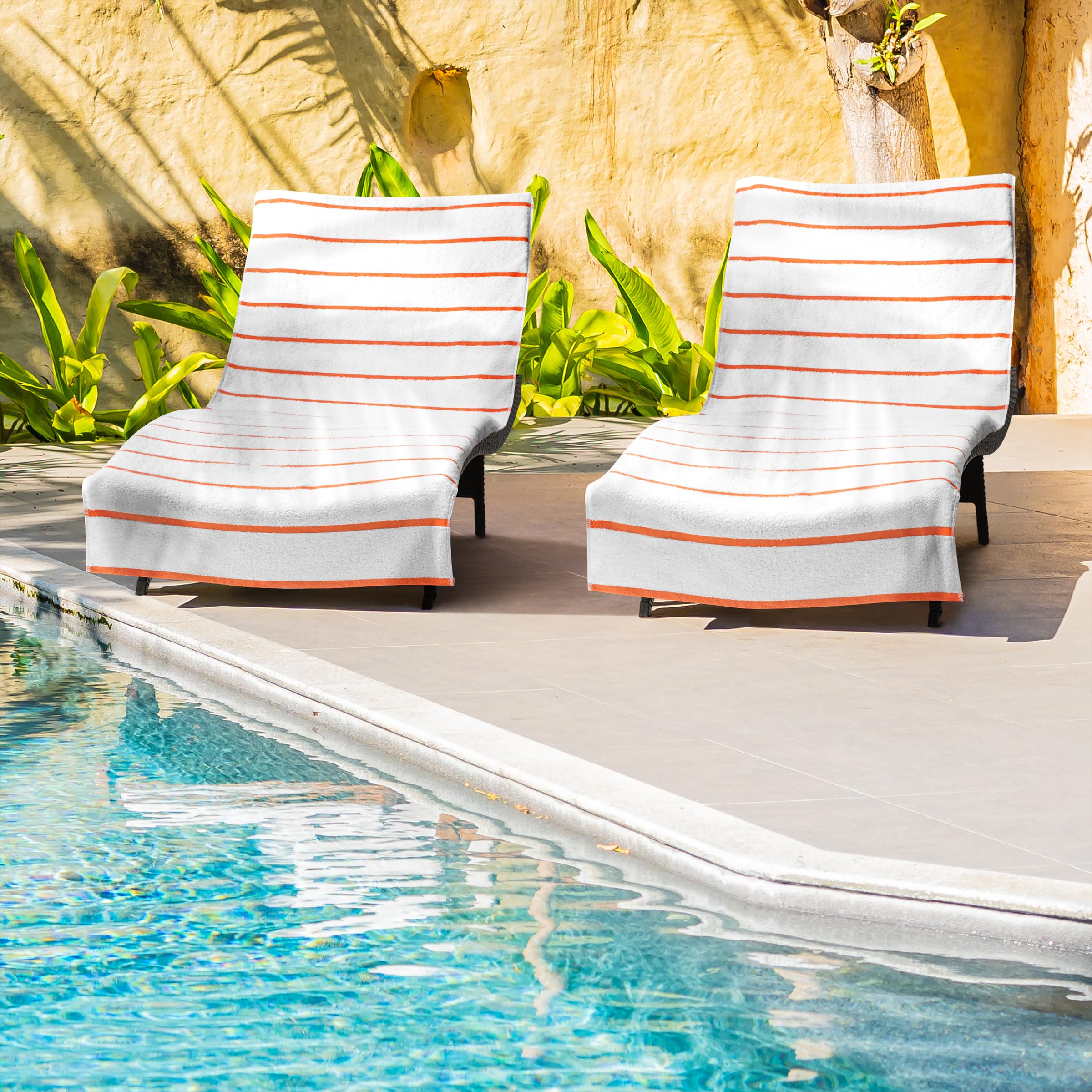 Arkwright Cotton Chaise Lounge Cover - (Pack Of 2) 100% Cotton Terry Towel Pool Chair Covers For Outdoor Beach Furniture, 30 X 85 In, Orange