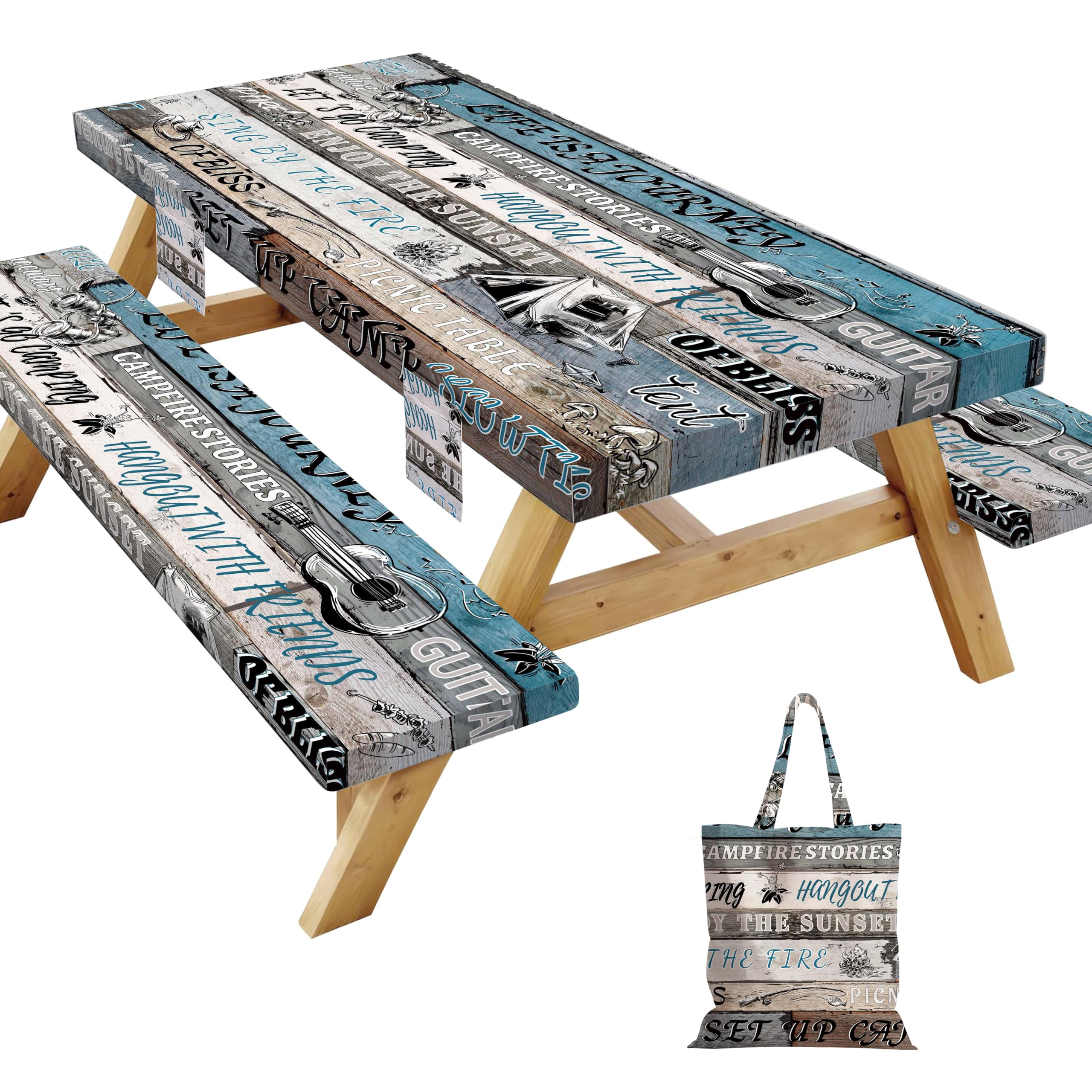 SEGXCFL Picnic Table Cover with Bench Covers Elastic,Fitted Table Cloths for Rectangle Tables 6 Foot Washable,Waterproof Tablecl
