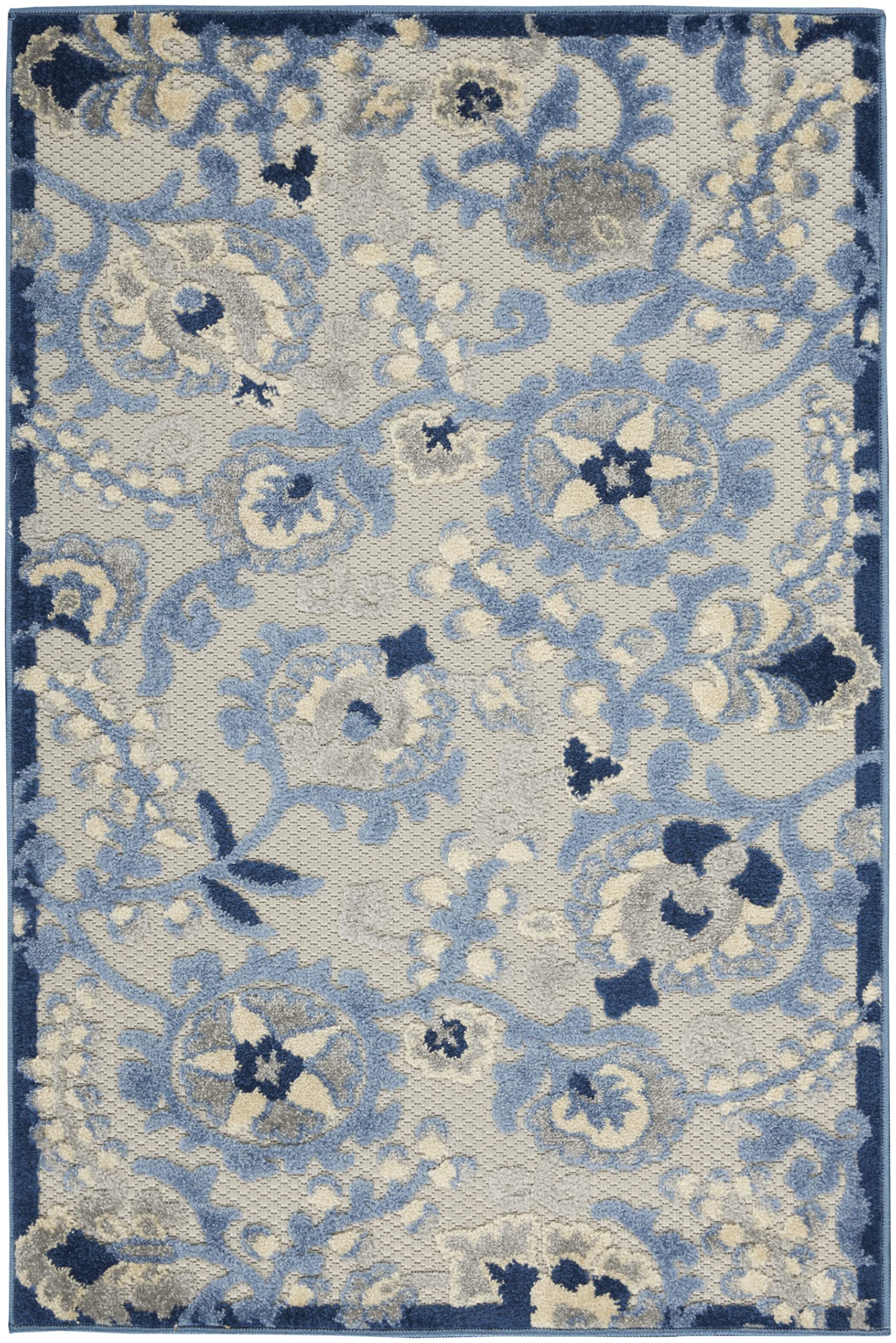 Nourison Aloha Indoor/Outdoor Blue/Grey 3' X 5' Area -Rug, Easy -Cleaning, Non Shedding, Bed Room, Living Room, Dining Room, Backyard, Deck, Patio (3X5)