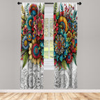 Ambesonne Modern Window Curtains Pack Of 2, Jumble Colors Illustration Of Oriental Floral Motif With Greenery Leaves, Lightweigh