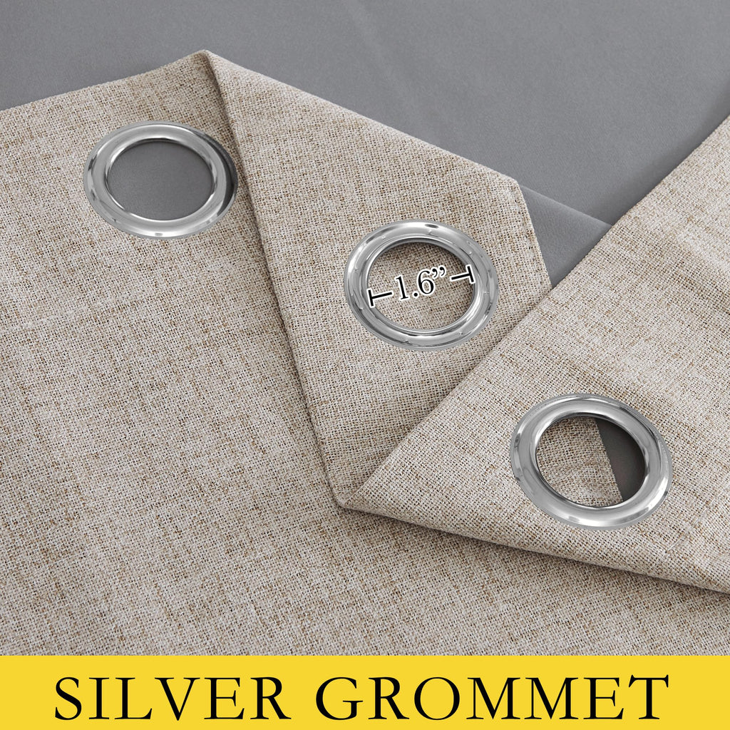 Nicetown Full Blackout Oatmeal Linen Curtains 102' Length With Thermal Insulated Liners For Living Room, 2 Panels, 52 Inches W, Farmhouse Style Keep Warm Large Window Draperies For Hall