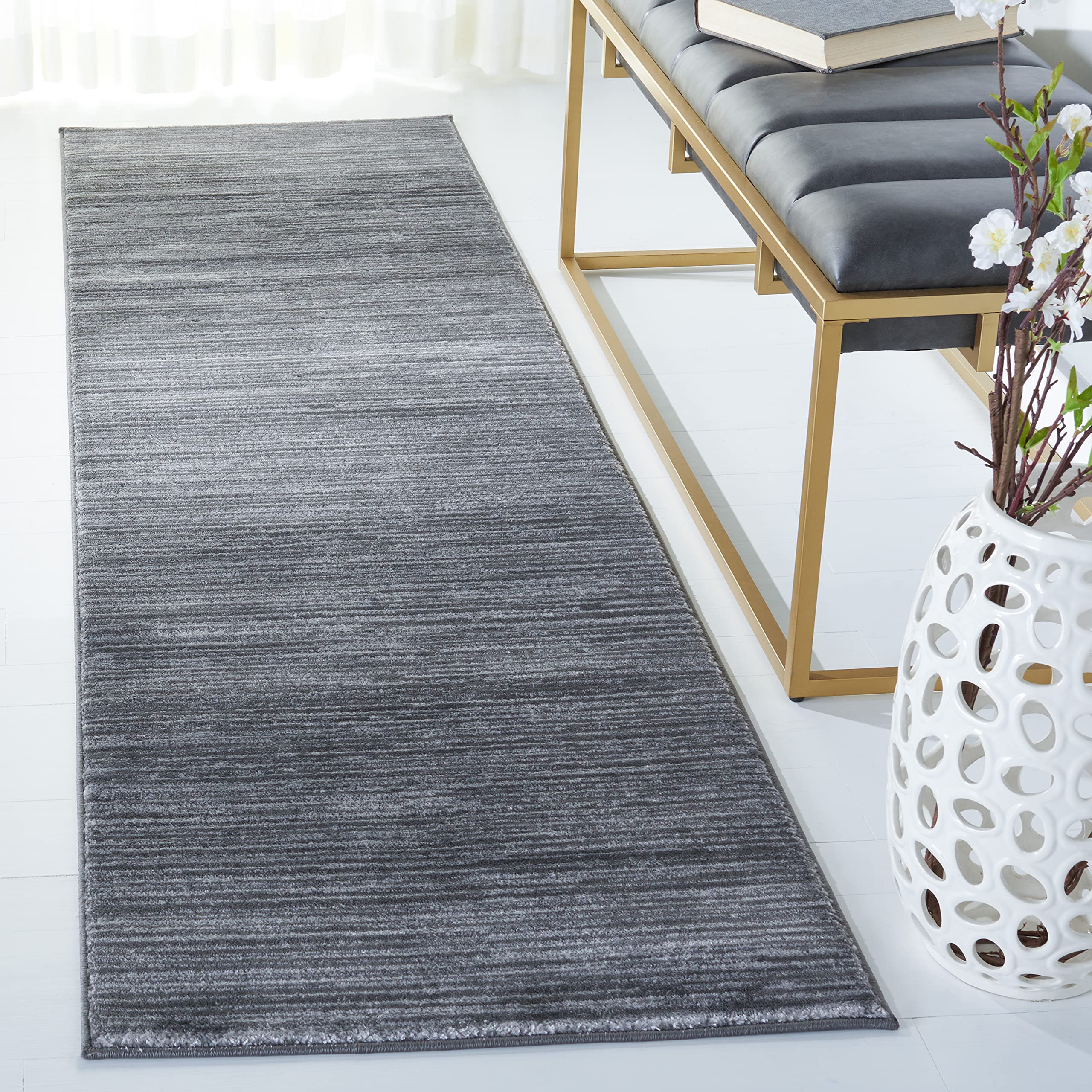 SAFAVIEH Vision Collection Runner Rug - 22 x 14, Grey, Modern Ombre Tonal Chic Design, Non-Shedding & Easy Care, Ideal for Hig