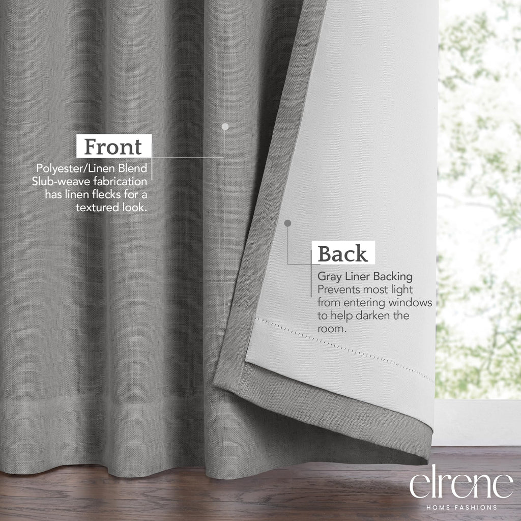 Elrene Home Fashions Harrow Solid Texture Blackout Single Window Curtain Panel, 52''X95'', Dark Gray