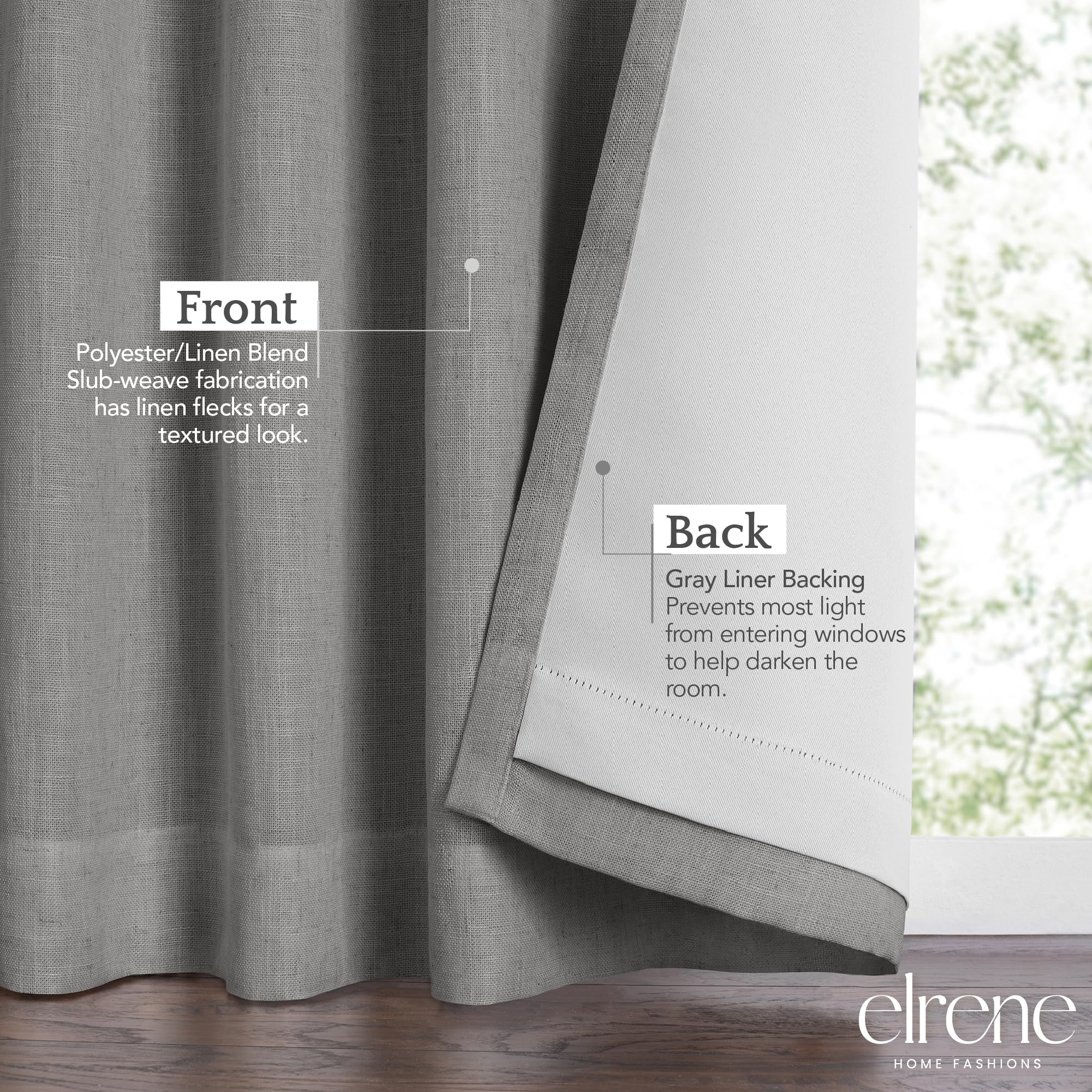 Elrene Home Fashions Harrow Solid Texture Blackout Single Window Curtain Panel, 52''X95'', Dark Gray