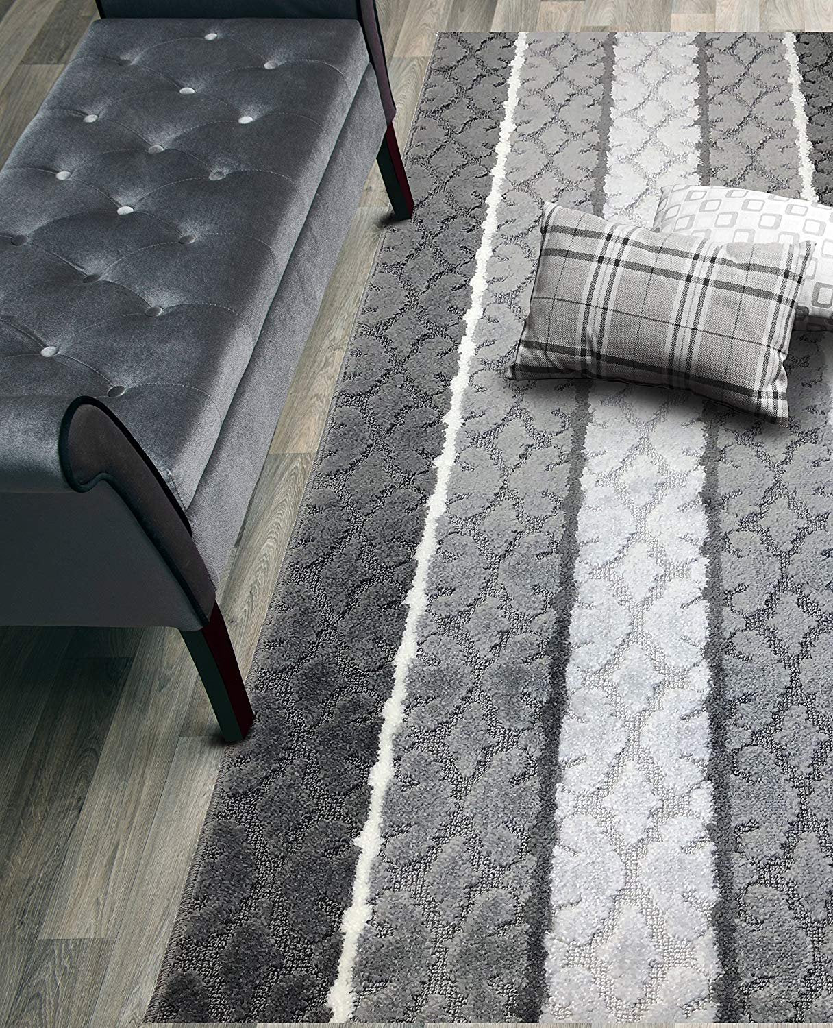 ORFA HOME Custom Cut Hallway Runner Rug, Slip Resistant, 31 Inch Wide X Your Choice of Length, Damask Anthracite, 31 Inch X 13 f