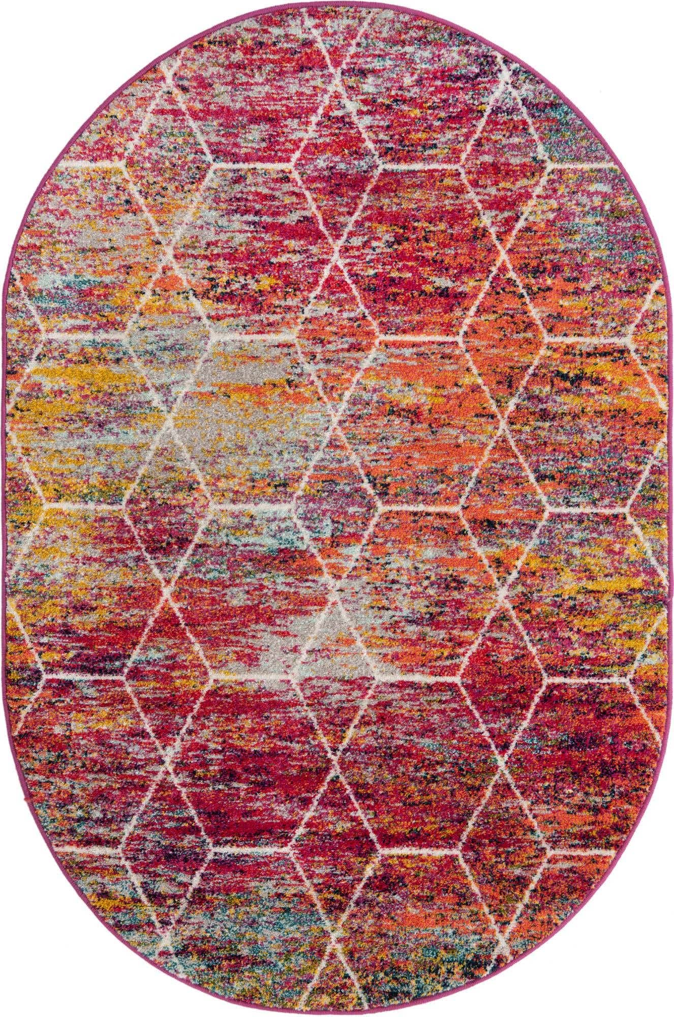 Unique Loom Trellis Frieze Collection Area Rug - Geometric (4 x 6 Oval, Multi/ Ivory)