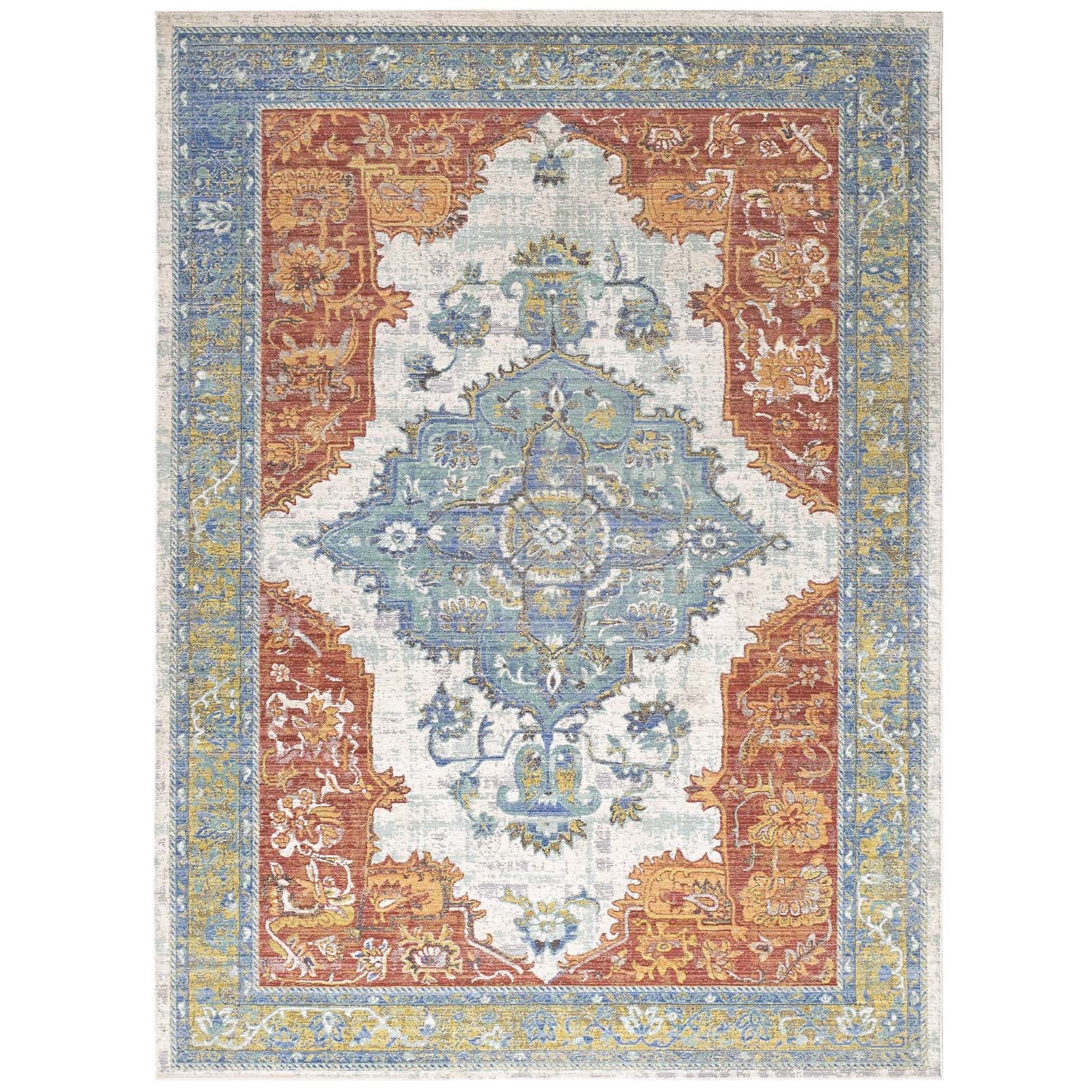 Modway Citlali Distressed Colorful Southwestern Aztec 4X6 Area Rug In Multicolored