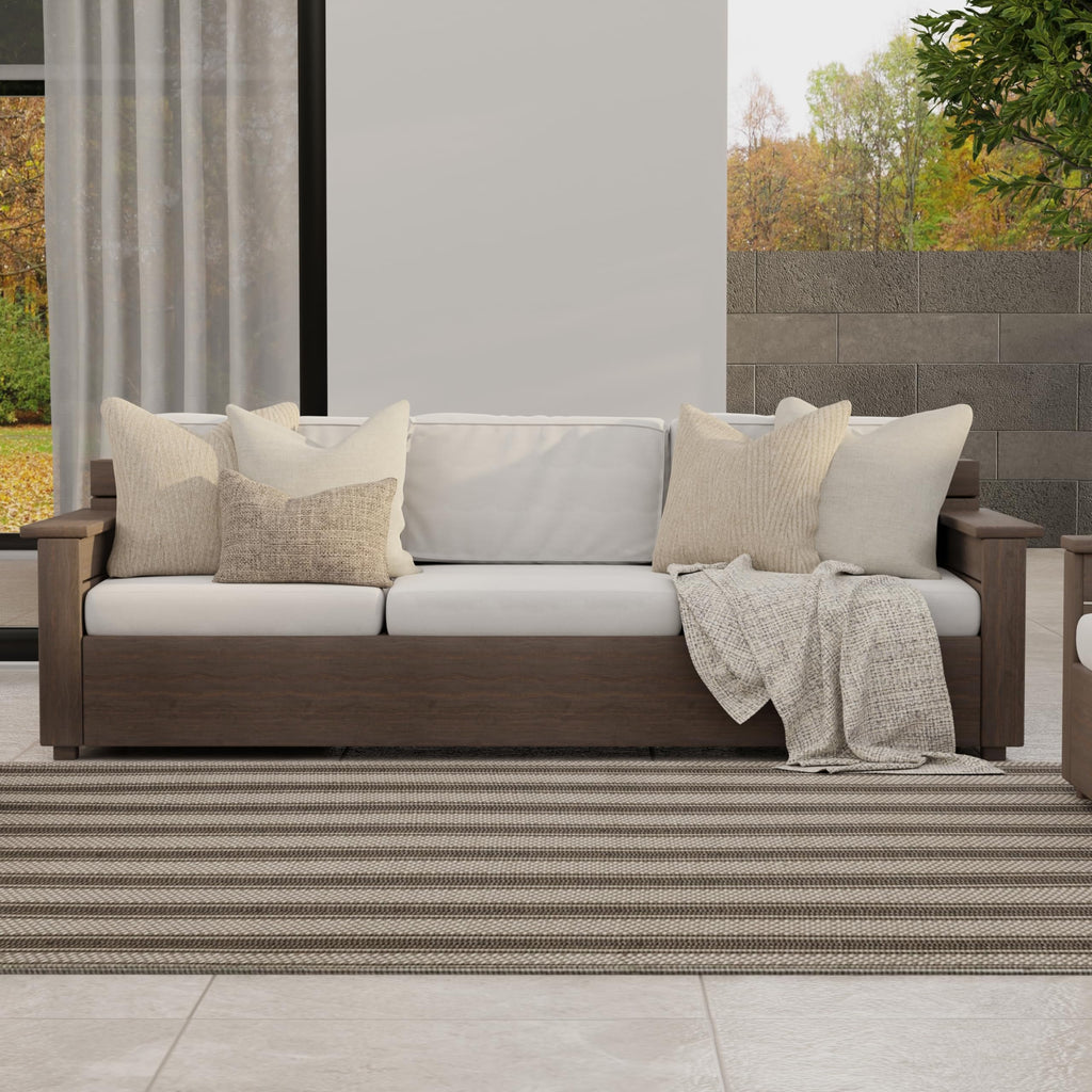Mad Mats Geometric Outdoor Rug, Reversible Plastic Mat (4' X 6', Vertical Stripe - Beige)
