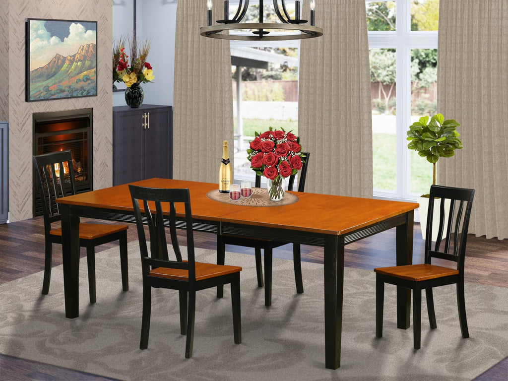 East West Furniture QUAN5-BCH-W 5 Piece Dining Room Table Set Includes a Rectangle Kitchen Table with Butterfly Leaf and 4 Dining Chairs, 40x78 Inch, Black & Cherry