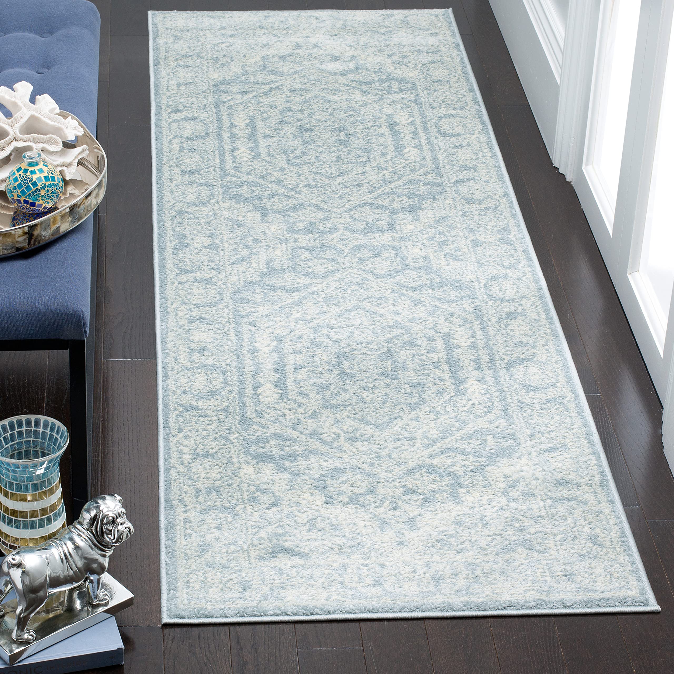 SAFAVIEH Adirondack Collection Runner Rug - 26 x 16, Slate & Ivory, Oriental Medallion Design, Non-Shedding & Easy Care, Ideal
