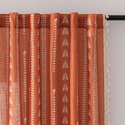 MEETSKY Boho Burnt Orange Curtains 84 Inch Long Linen Blend Semi Sheer