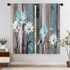 Laifzere Teal Farmhouse Daisy Curtains, Wooden Flower Window Curtains 29x63 Inch for Bedroom Living Room Decor, Rustic Floral Bu