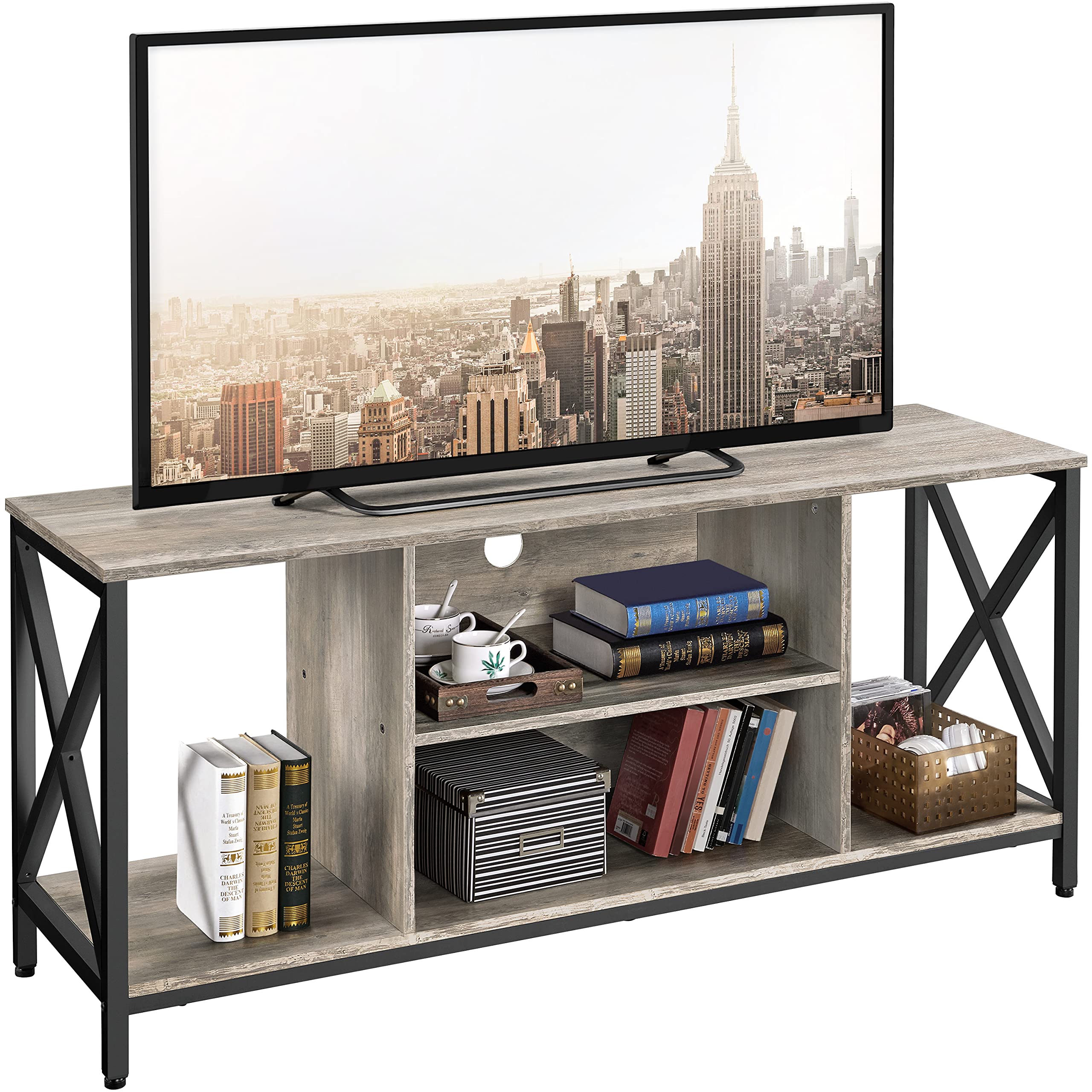 Yaheetech TV Stand for 65 inch TV Console Table with Storage Shelves Cabinet, 55 Wood Entertainment Center for Living Room, Indu