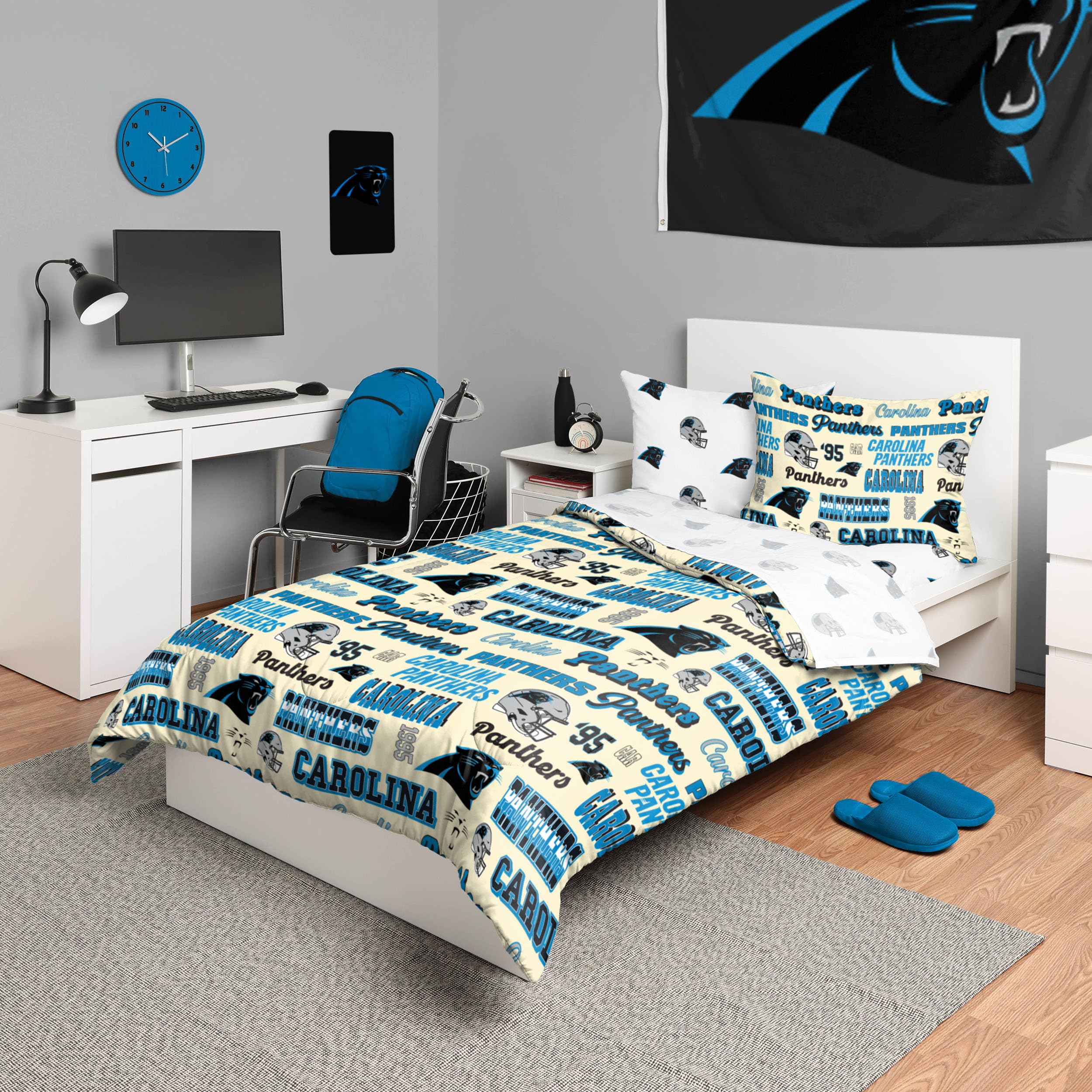 Foco Carolina Panthers Nfl Retro Bed In A Bag Comforter Bedding 5 Piece Full Set