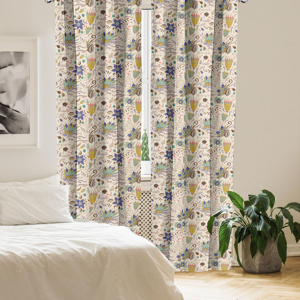 Ambesonne Botanical Window Curtains Pack Of 2, Abstract And Floral Pattern On Pastel Background Romantic Summer Garden, Lightwei