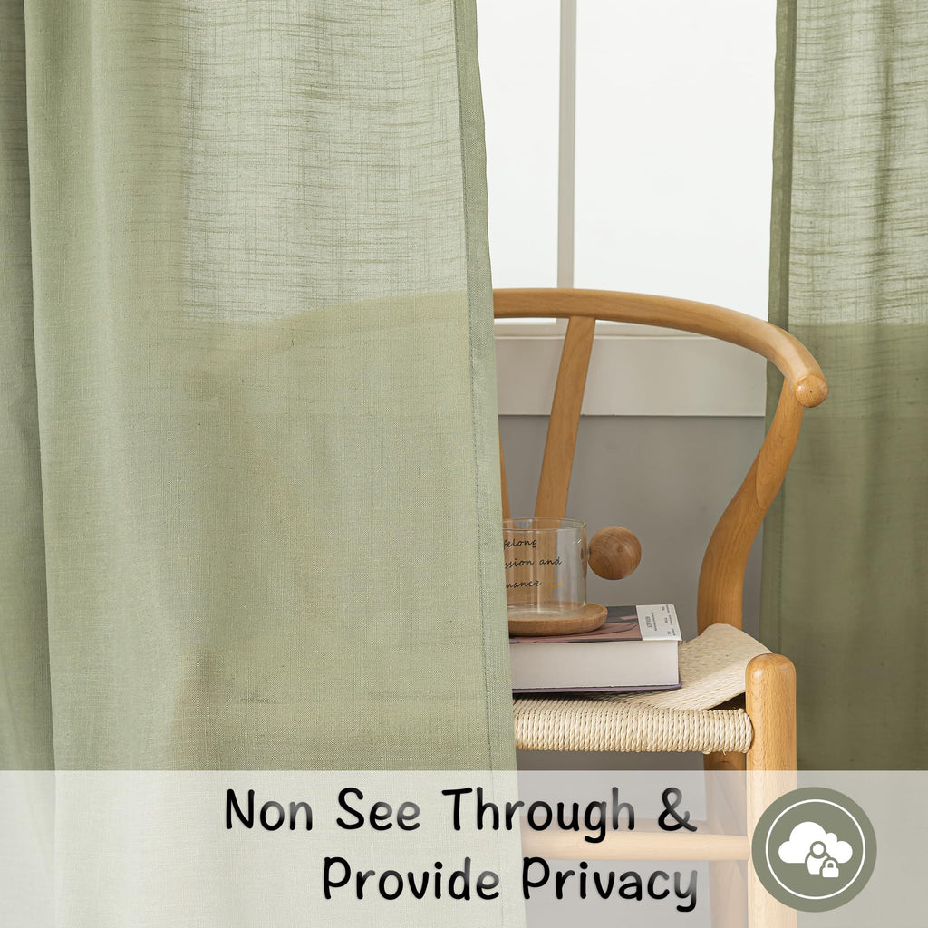 Donren Sage Green Linen Back Tab Curtains 84 Inches Long 2 Panels Set For Bedroom - Modern Farmhouse Hooks Belt Pleated Semi Privacy Drapes Shabby Chic Pocket Light Filtering Window Curtains
