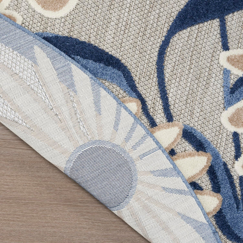 Nourison Aloha Outdoor Blue Grey 5'3' X Round Area Rug, Easy Cleaning, Non Shedding, Bed Room, Living Room, Dining Room, Deck, Backyard, Patio (5 Round)