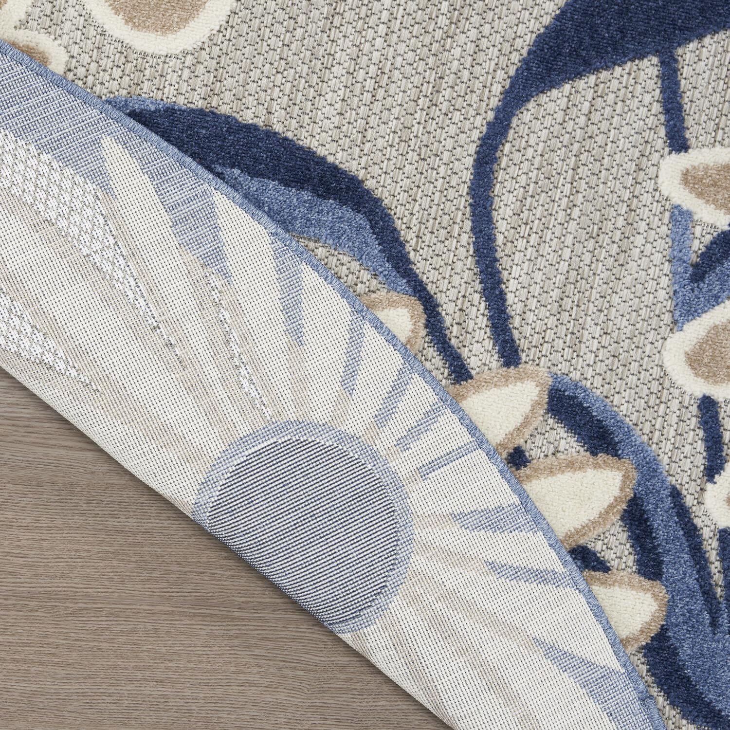Nourison Aloha Outdoor Blue Grey 5'3' X Round Area Rug, Easy Cleaning, Non Shedding, Bed Room, Living Room, Dining Room, Deck, Backyard, Patio (5 Round)