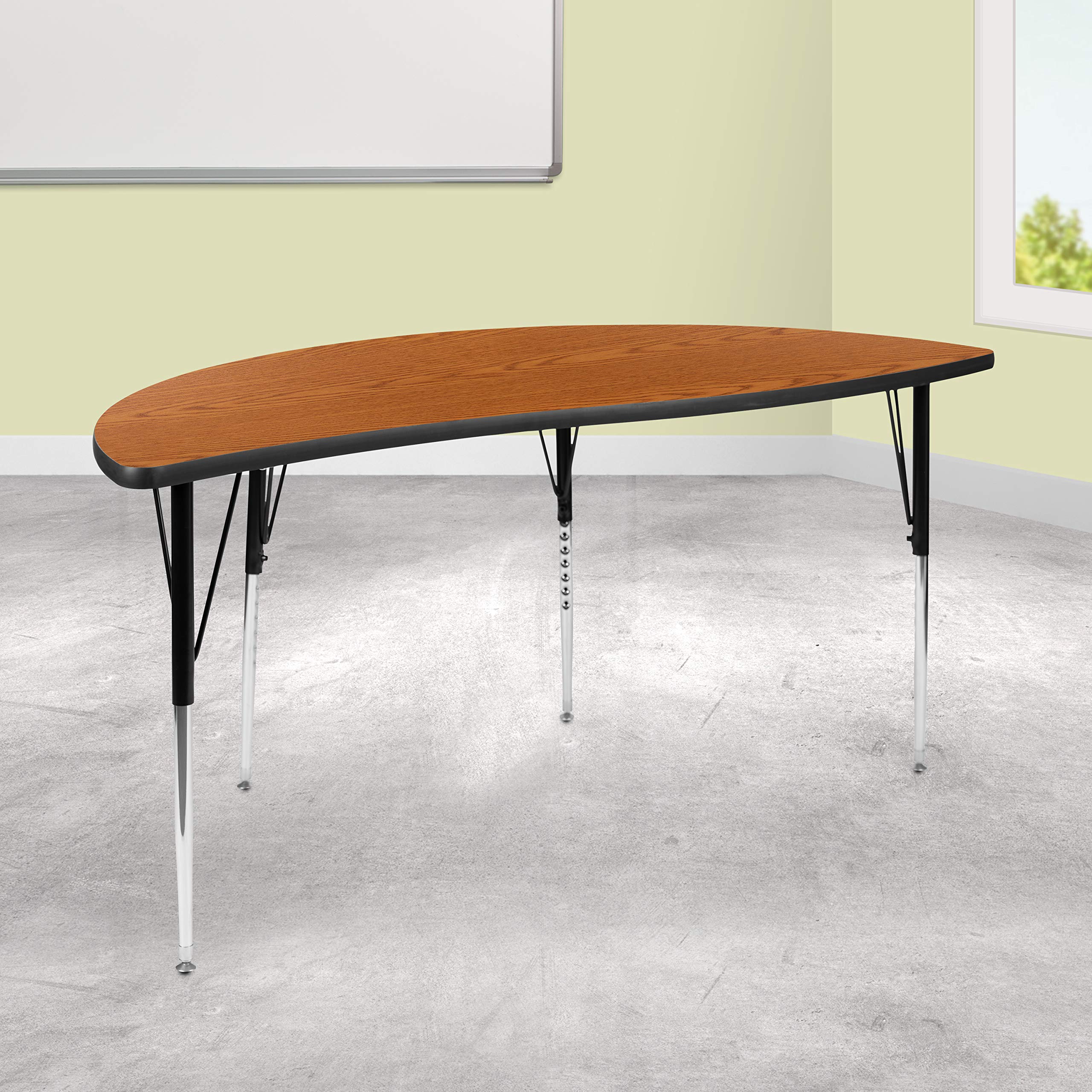 Flash Furniture 60 Half Circle Wave Collaborative Oak Thermal Laminate Activity Table - Standard Height Adjustable Legs