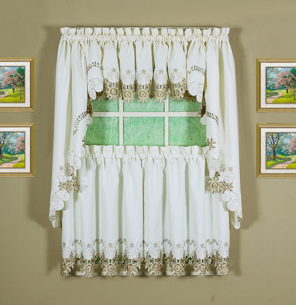 Today'S Curtain Verona Reverse Embroidery Tier, 24', Ecru/Antique