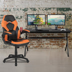 Flash Furniture Gaming Desk And Orange/Black Racing Chair Set /Cup Holder/Headphone Hook/Removable Mouse Pad Top - 2 Wire Management Holes