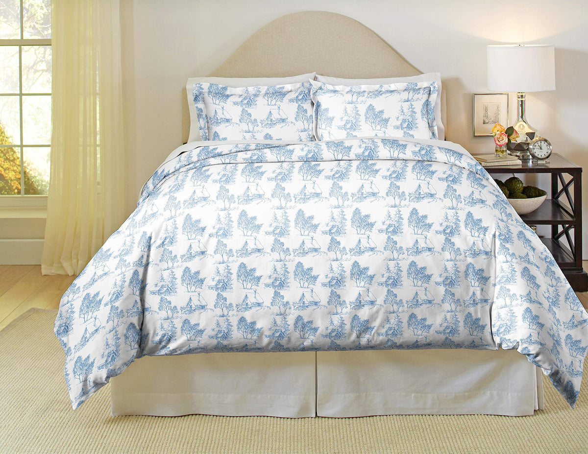 Pointehaven 180 Gsm Cotton Flannel Duvet Set - King/Cal King, Scenic Toile