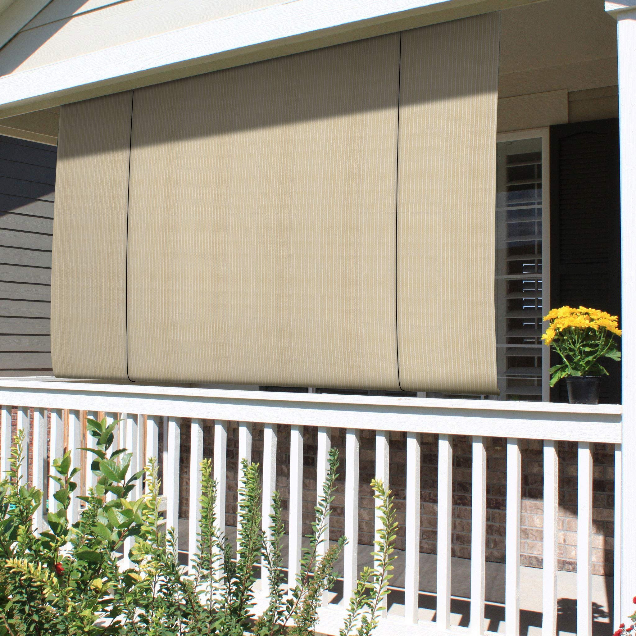 Patio Roll Up Down Shades Roller Window Shade 6'W X 11.5'L Beige Outdoor Shade Blinds Pull Shade Privacy Screen Porch Deck Balco